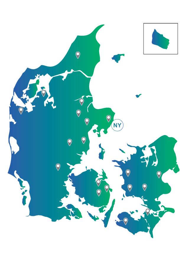 Danmarkskort der viser DLF's indtagningssteder for raps